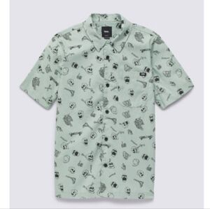 Vans Kids Skeleton Camp Shirt Iceberg Green Skater Grunge Quirky Med